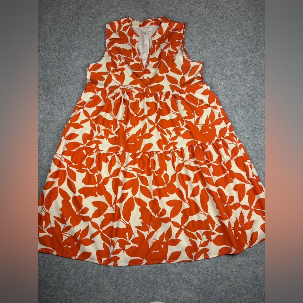 SHEIN Midi Dress with Orange Leaf Pattern